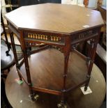 Early 20th Century mahogany octagonal occasional table with under tier on ring turned supports. (B.