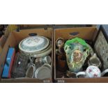 Box of assorted china and glass various together with a framed printed sampler dated 1789. (2) (B.P.