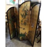 Large oriental folding clothes screen decorated with exotic birds amongst foliage. (B.P. 24% incl.
