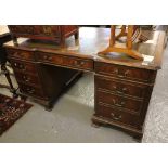 Reproduction mahogany partners desk with leather inset top. (B.P. 24% incl.