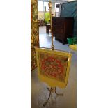 Victorian brass standard lamp now converted to a pole or make up screen with tapestry banner. (B.P.