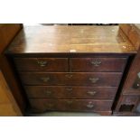 19th Century stained pine straight front chest of two short and three long drawers on bracket feet