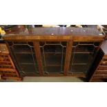 Early 20th Century mahogany three door glazed display cabinet or bookcase on cabriole legs. (B.P.