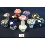 A collection of art glass mushrooms to include; Medina, Sark, Phoenician etc. (11) (B.P. 24% incl.