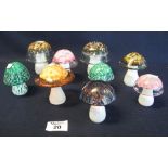 Set of nine art glass mushrooms, various to include; Avondale & Langham. (9) (B.P. 24% incl.