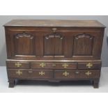 18TH CENTURY WELSH OAK COFFER now converted to a two door cupboard with fixed top over two doors to