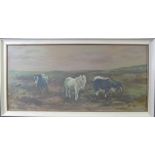 ANEURIN M JONES (Welsh 1930-2017), Welsh mountain ponies in a moorland landscape,