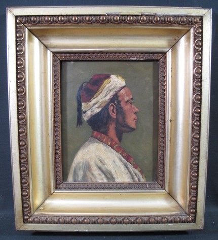 BRITISH SCHOOL (19th Century), head and shoulders portrait of an Eastern man, oils on canvas.