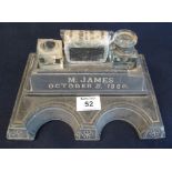 Victorian slate desk inkwell marked: 'M. James, October 5th, 1880'. (B.P. 24% incl.