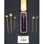 A collection of 9ct gold stick pins. (B.P. 24% incl.