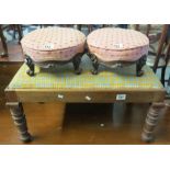 Pair of Victorian walnut upholstered foot stools,