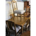 Modern oak kitchen table, together with a set of four matching upholstered dining chairs. (5) (B.P.