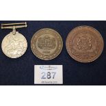 1939-1945 War medal, together with two bronze medallions: 'The Railways Act, 1921,