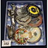 Collection of car badges to include; Civil Service Motoring Association,