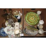 Two boxes of miscellaneous items to include; mantel clock and candlesticks,