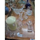 Tray of Waterford crystal items to include; candle holder with candle, pedestal bowl,