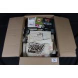 Box with All World selection of stamps in pages, in packets, envelopes, covers etc., hundreds. (B.P.