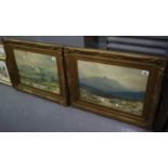 Pair of coloured prints, landscape and mountainous scenes, unsigned, framed and glazed. (B.P.