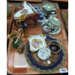 Tray of assorted china to include; Limoges jugs, Limoges novelty piano jewellery or ring box,