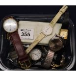 Box of assorted modern and other wristwatches, silver pocket watch,