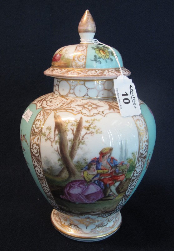 German porcelain Dresden baluster vase and cover,