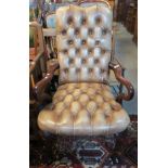 Victorian style leather button back club open armchair. (B.P. 24% incl.