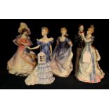 Four Royal Doulton bone china figurines to include; 'Anniversary' HN3625, 'Centre Stage' HN3861,
