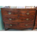 19th Century mahogany bow fronted chest of two short and two long drawers on bracket feet. (B.P.