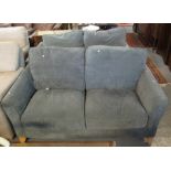 Pair of modern blue ground upholstered large double seated sofas. (2) (B.P. 24% incl.