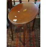 Edwardian mahogany inlaid occasional table of oval form with under tier. (B.P. 24% incl.
