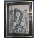 After Andrew Vicari (Welsh 1932-2016), miner's family group, monochrome print,