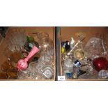 Two boxes of assorted clear and coloured glassware to include; various drinking vessels,