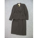 Vintage black 100% worsted cloth 50's skirt suit by Golden Crest with applique detail on collar and