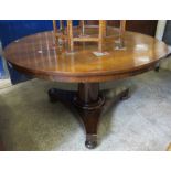 19th Century mahogany circular centre table on quatreform base and bun feet. (B.P. 24% incl.