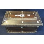 19th Century rosewood sarcophagus shaped, mother-of-pearl inlaid tea caddy. (B.P. 24% incl.