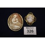 A large Victorian shell cameo brooch and a smaller cameo brooch. (B.P. 24% incl.