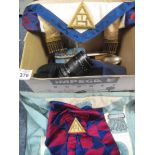 Box of assorted items to include; Masonic regalia and books,