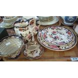 A tray of Masons Mandalay ironstone items to include; cabinet cup and saucer, plates,