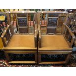 Pair of modern Chinese hardwood open armchairs,