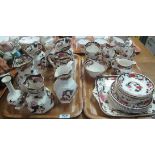 Two trays of Masons Mandalay design ironstone items to include; pouch shaped dresser jugs,