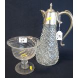 A moulded glass silver plated topped claret jug,