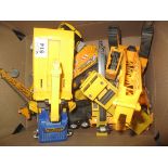 Box of toy vehicles to include; cranes, bulldozers, lorries etc. (B.P. 24% incl.