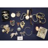 Collection of costume jewellery and watches to include RAF badges.