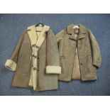 Two grey vintage sheepskin coats, one short shearling coat with leather piping by English Lady,