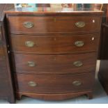 19th Century mahogany bow fronted chest of four long drawers on bracket feet. (B.P. 24% incl.