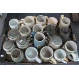 Box of pottery beer steins mostly from Austria and Germany, together with some Pewter tankards. (B.