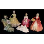 Five Royal Doulton bone china figurines to include; 'Ascot' HN2356, 'New Baby' HN3713,