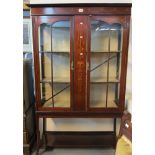 Edwardian mahogany inlaid two door glazed display cabinet with under tier, on outswept legs. (B.P.