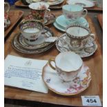 Tray of cabinet cups and saucers and trios to include; Noritake, Royal Crown Derby,