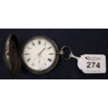 19th Century pear cased gentleman's silver pocket watch with enamel face and Roman numerals,